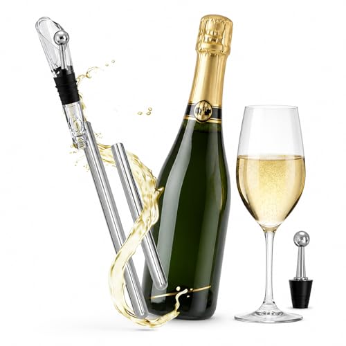 Trvecvxa Weinkühler Set 2 Weinkühlstab +1 Wein Ausgießer +1 Weinkorken Ideales Weinzubehör für Jede Flaschengröße Edelstahl Weinkühler Stab für Weinliebhaber Einzubehör für Weißwein Rotwein & Sekt
