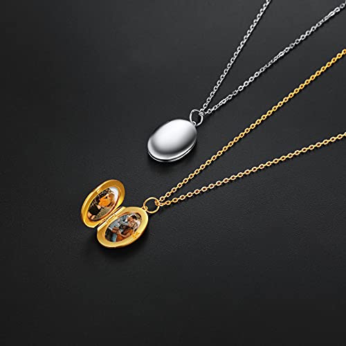 Silvercute Custom Image Necklace 925 Sterling Silver Oval Locket That Holds Picture Pendant For Lover Family With 18" Chain #TOP5