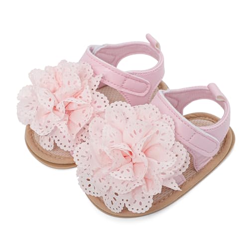 LACOFIA Baby Girls Sandals Infant Breathable Summer Flower Sandals First Walking Shoes with Anti-Slip Soft Sole Pink 6-12 Months