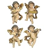 CAPRILO Set 4 Figuras Decorativas Religiosas Pared Ángeles Músicos con Instrumentos. Adornos y Esculturas. Regalos Originales. Decoración Hogar. 9,50 x 4 x 13 cm.