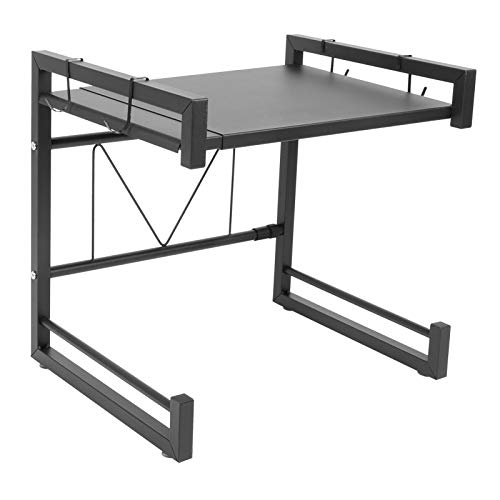 Estante retráctil para microondas, estante de cocina de acero al carbono, soporte para horno y soporte para ollas, encimera para ollas y sartenes, microondas Teles negro que ahorra espacio.