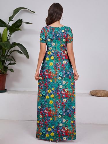 Image of DEARCASE Maxi Dress for Women Short Sleeve Casual Summer Loose Plain Comfy Long Dresses with Pockets