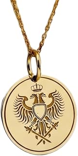 925 sterlingsilverhänge med dubbelt huvud och örn | WW_NLC_00271 | Halsband Förgyllt Graverat Runt Medaljong Halsband med 18-tums Kabelkedja 28 mm Heraldisk Symbol