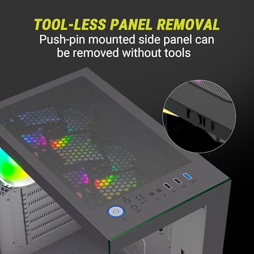 Image of Ant Value Tempered Glass CV100 Mid-Tower Computer Case /Gaming Cabinet A- Black | Support ATX, M-ATX, ITX | Pre-Installed 2 Top & 1 Rear Rainbow Fans, 2 USB Ports