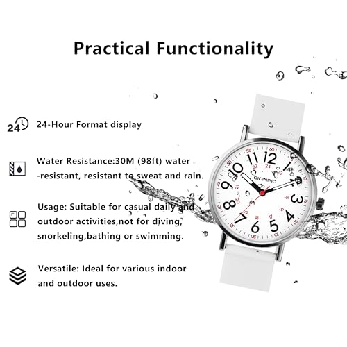 Image of Watch with Second Hand Nursing for Women, Analog Watches for Nurses, 12 /24 Hour Military Time, Easy Read Dial, Colorful Silicone Band