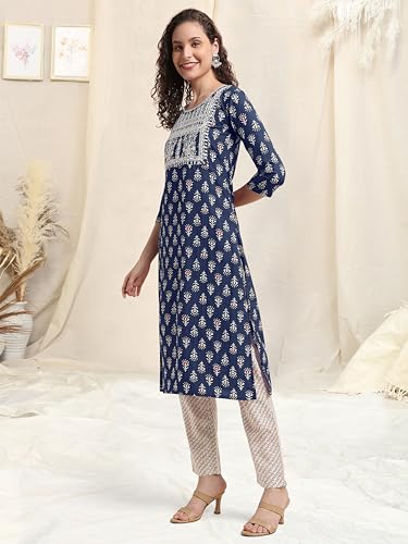 Image of MIRCHI FASHION Women's Straight Fit Pure Cotton Printed Kurta Set with Dupatta and Trouser