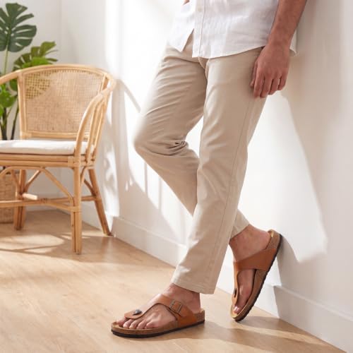 Image of YOHO Sandals for Men | Leather Thong Sandals with Cork Footbed for Daily Wear- SDL