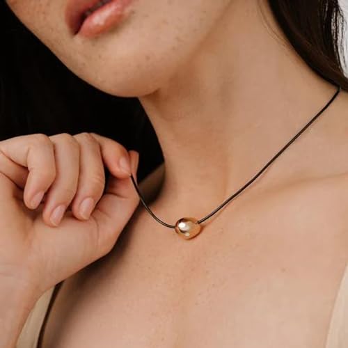 Ettika Choker. Adjustable Cord Necklace. Single Crystal Polished Pebble Leather Pendant Necklace. 18K Gold Plated Pendant, Jewelry2