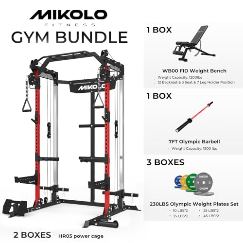 Mikolo Power Cage, 2000LB Power Rack with Independent Dual Pulley System, Multi-Function Home Gym Workout Machine for Cable Crossover and Squat - Image 3