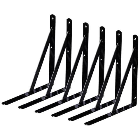 Shelf Brackets 6 Pack 10 inch Heavy Duty Brackets for Shelf 10"x8" Metal L Brackets Black Iron Wall Mount Shelf Brackets Screw Included Cover