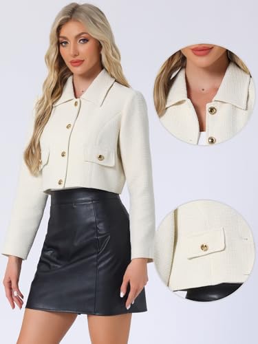 Allegra K Button Blazer for Women's Short Suit Collared Crop Tweed Jacket2