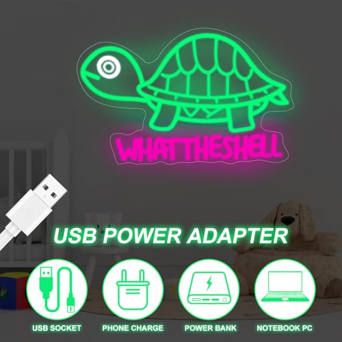 Image of Turtle Neon Sign,What the Shell Turtle Sign,Sarcastic Decor,Funny Neon,Cute Turtle Pun Gift,Kawaii Turtle Sign,Animal Neon Light, 15.9 inchx10.4 inch, Pink