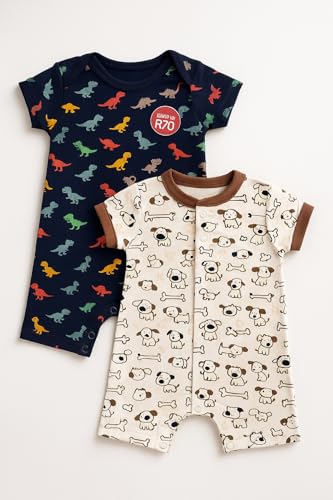 Image of TuddyBuddy 100% Cotton Romper /Jumpsuit /Bodysuit Set for Baby (Pack of 2 Playsuits)