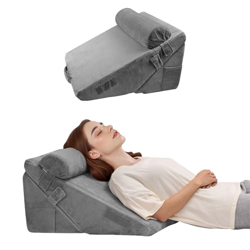 Happybuy 3-Piece Orthopedic Wedge Pillow Set - Adjustable Support System with Washable Covers for Acid Reflux, Back Pain & Snoring Relief, Dark Grey (178 Characters)