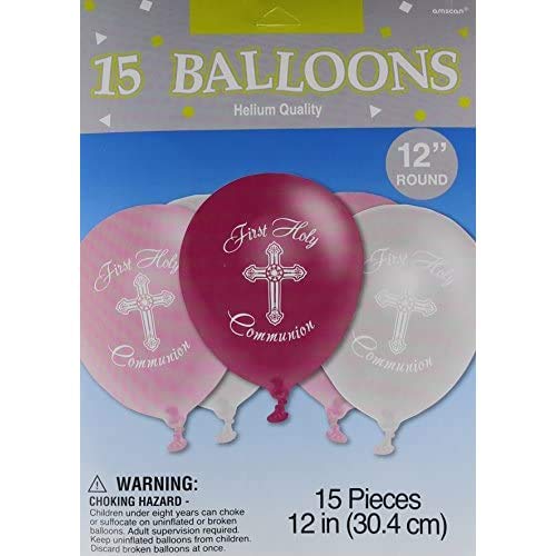 Amscan Assorted First Communion Latex Balloons | Pink, Silver - 12' | Pack of 15