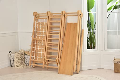 Avenlur Chestnut - The Ultimate Indoor 7-In-1 Playset And Foldable Jungle Gym For Kids Aged 2-8 With Slide, Rock Climb Wall, Climbing Ladder, Rope Net, Monkey Bars, Swing, And Ninja Ring - Usa Company #TOP2