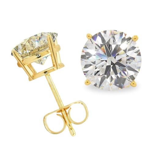 14K Solid Gold Lab Grown Moissanite Round 4-Prong Stud Earrings for Women | White & Yellow Gold | Push Back & Screw Back | Hypoallergenic | Made in USA | Gift for Her | By Adora Fine Jewelry