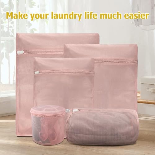 Image of Lukzer 6PC Fine Mesh Laundry Bag for Delicates with Premium Zipper Clothes Travel Storage Organizer Double Layer Thicken Wash Bag for Washing machine (Pink)