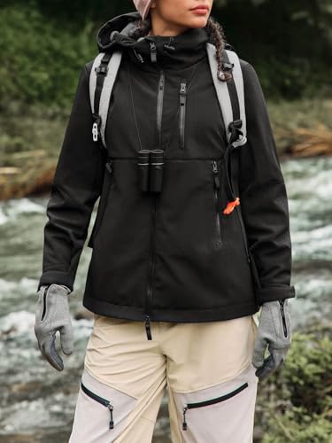 Yousify Womens Softshell Jacket with Hood Fleece Lined Waterproof Warm Hoodie Light Hooded Jacket for Outdoor Hiking2
