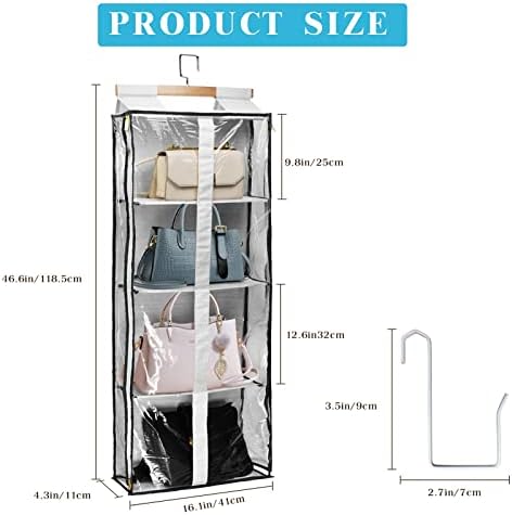 JC-Houser Transparent Closet Hanging Handbag Organiser, Versatile Wardrobe Pouch Tote Bag Purse Collection Holder, Over The Door Space Saving Shelf Pocket Storage for Bedrooms Living Room (Gray)