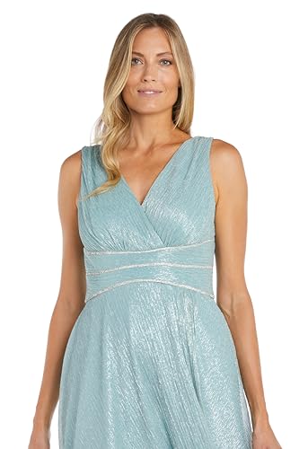 Image of R&M Richards Women's Long Crinkle Pleated Sleeveless Wrap Dress W /Triple Rhinestone Waistband & Side Slit