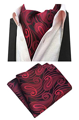 MOHSLEE Men Burgundy Paisley Wedding Cravat Necktie Silk Ascot Pocket Square Set
