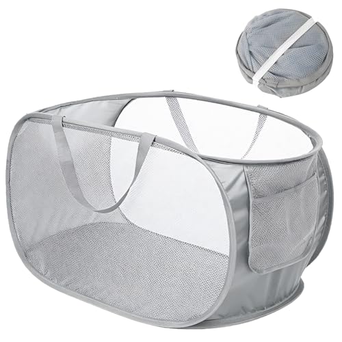 wodehahagou Durable Collapsible Laundry Baskets Mesh Pop Up Laundry Hamper with Handy Pocket Foldable Laundry Basket with Reinforced Carry Handles Collapsible Laundry Baskets