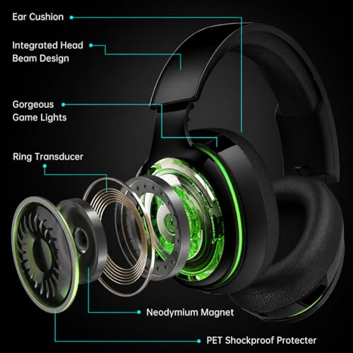 Image of AOC 2.4GHz Wireless Gaming Headset for PS5, PS4 Fortnite & Call of Duty /FPS Gamers, PC, Nintendo Switch, Bluetooth 5.4 Gaming Headphones with Noise Canceling Mic - Blackgreen
