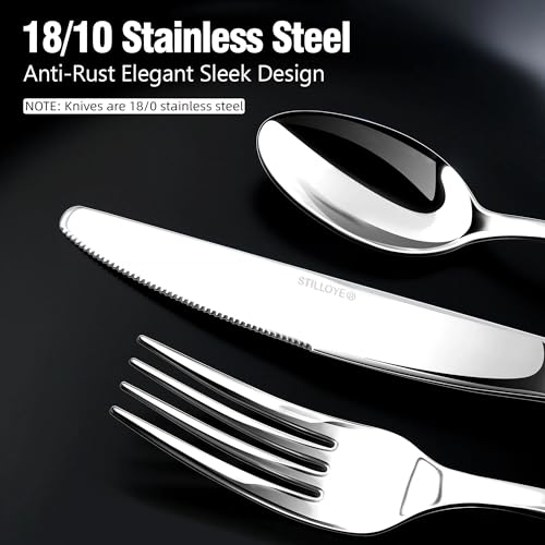 Image of Silverware Set for 12, 60 Piece 18 /10 Stainless Steel Flatware Utensils Cutlery Set, Mirror Polished knives Forks and Spoons Silverware Sets,Dishwasher Safe for Dinner Home Kitchen Wedding Party