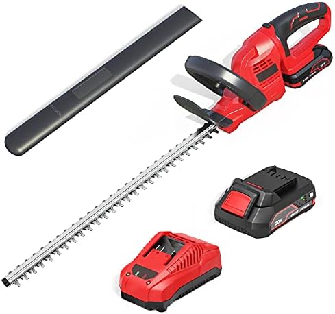 Cordless Hedge Trimmer with 20V MAX Battery, Electric Cutter 20 Inch Dual-Action Blades, Cutting Length 0.63 inches, 6 mm Tooth Opening Capacity, 1Hr Fast Charger