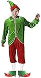 Gojoy shop-Disfraz de Elfo para Hombres Navidad Carnaval (Contiene:Gorro,Chaqueta,Pantalón,Botas,Cinturón y Mochila de Cuerdas Talla Adulto L=170CM-180CM)