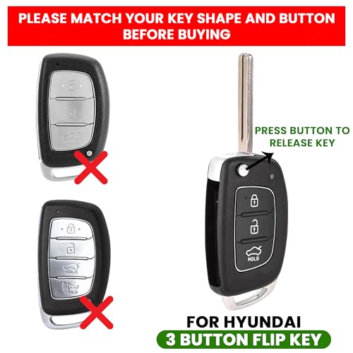 Image of Black Metal Silicon Key Cover Compatible with Hyundai Alcazar, Aura, Creta, i10 Grand Nios, i20 Active, i20 Elite, Tucson, Verna, Venue, Xcent, Exter 3 Button Smart Flip Key