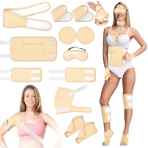 Castor Oil Pack Wrap, 12 Pcs Reusable Castor Oil Pack Kit Organic Cotton for Shoulder Hands Neck Waist Chest Knees and Feet, Adjustable Compress Pads for Entire Body