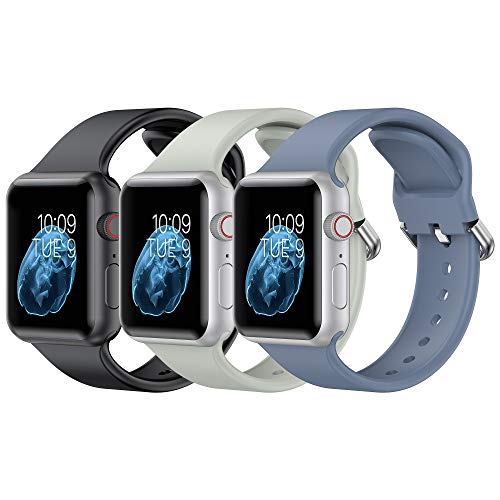 Girovo Sport Band Compatible with Apple Watch Band 38mm 40mm 42mm 44mm for Women Men,Soft Silicone Strap with D-Type Clasp for iWatch SeriesSE 6 5 4 3 2 1 (Black+Blue+Grey, 38mm/40mm S/M)