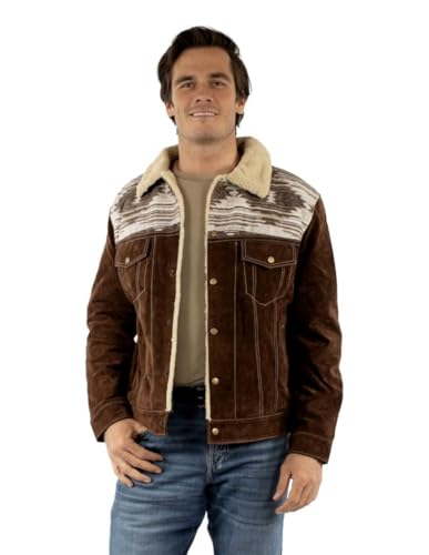 Scully Men's Sherpa Lined Boar Suede Trucker Jacket Chocolate at