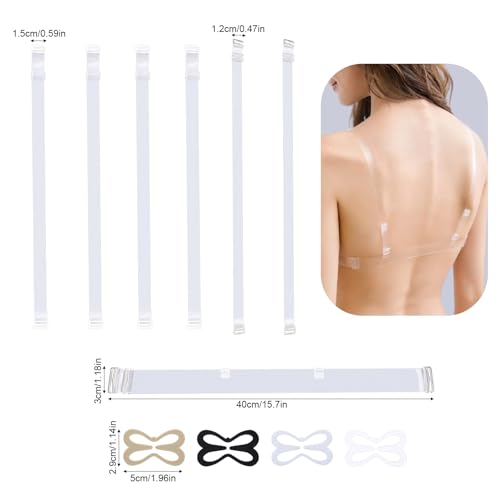 3 Pairs Clear Bra Straps + 1 Back Strap + 4 Clips, Adjustable Non-Slip Invisible Transparent Bra Shoulder Band to Make Racerback for Women Dating Wedding Party Sports2