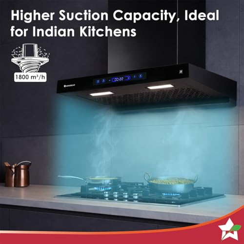 Image of Wonderchef Ultra Sleek 60cm Filterless Auto-clean Kitchen Chimney with Oil Collector, BLDC Motor, Suction 1800 m3 /hr, Motion Sensor + Touch Control, 15-Yr Warranty on Motor & 5-Yr Comprehensive, Black