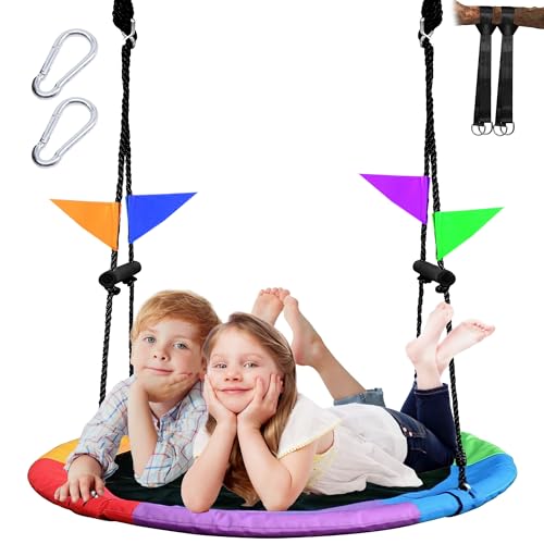 Saucer Tree Swing for Kids & Adults – 40 Inch Round Outdoor Swing Set with Adjustable Hanging Straps, Waterproof 900D Oxford Fabric in Indoor & Outdoor Fun with Complete Installation Tools