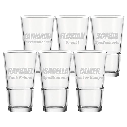 LUXENTU Trinkgläser XL mit Gravur, 550 ml, Personalisierte Wassergläser mit 2-zeiliger Gravur, Gravierte Becher für Hochzeiten und Events, Individuelle Lasergravur, 6 Stück
