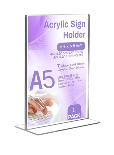 Image of Desi Rang Acrylic Display Stand (A5, 5.5x8.5 inch 1 pcs T Shape) Menu Flyer Pamphlet photo tent card ads promotion message Sign table top Holder for Store Restaurant hotel office cafe bar conference home