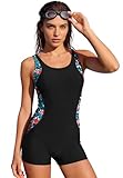 Zando Boyleg Swimsuits for Women Tummy Control One Piece Swim Suits for Women 2026 Conservative Bathing Suits for Water Fun Modest Full Coverage Swimsuit for Swimming Laps Aque Fitness Red Flower S