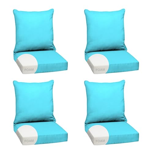 Image of Arden Outdoor Foam Deep Seat Cushion Set, 4-Pack, 24x24, Premium High-Density Foam, Never Flattens, Weather-Proof for Patio Chair Sofa Couch, Pool Blue Leala