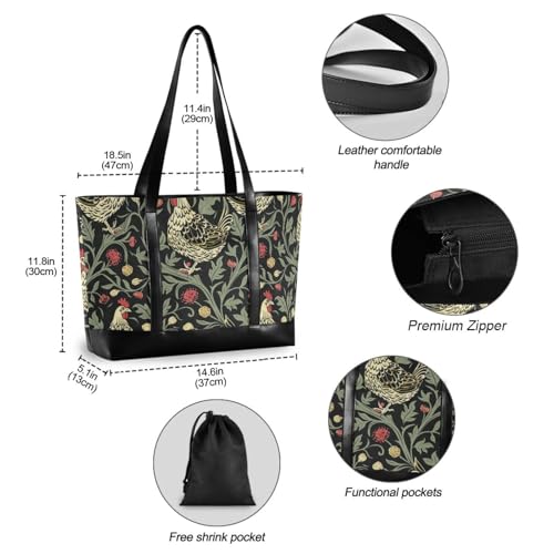 William Morris Chicken Dark Red Black fashion tote bag with zipper for travel with diaper bulto para laptop4