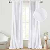 INOVADAY Cortinas 100% opacas para dormitorio, cortinas opacas de lino de 120 pulgadas de largo, juego de 2 paneles, pestaña trasera/bolsillo para cortinero, cortinas de oscurecimiento de habitación