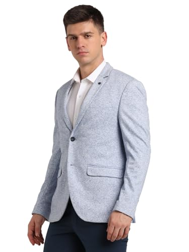 Blazer homme coton stretch bleu clair veste de costume dobby ajustée - 3