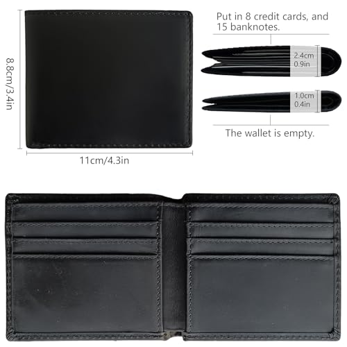 Men's Slim RFID Blocking Leather Wallet - Full Grain Bifold with 6 Card Slots & Hidden Pockets | Front Pocket Design (4.3") | Matte Black Business Gift Box4