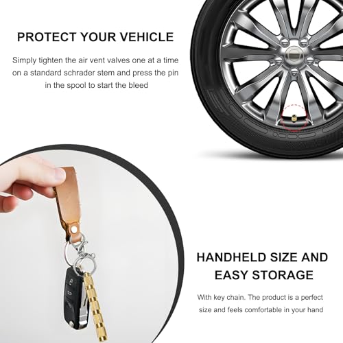 Image of DXNQ 4 in 1 Tire Deflator Tool Kit, Sturdy Brass Tire Pressure Deflator with Valve Caps Keychain, Portable Tyre Deflation Valve Tools for Cars SUVs Truck Motorcycle, Car Tire Accessories