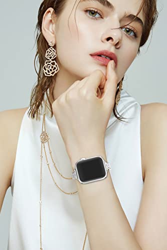 Bling Bands Compatible With Apple Watch Bands 38Mm 40Mm 41Mm 42Mm 44Mm 45Mm Iwatch Series 7/6/5/4/3/2/1/Se, Dressy Metal Diamond Jewelry Stainless Steel Bracelet Bangle Wristband For Women #TOP6