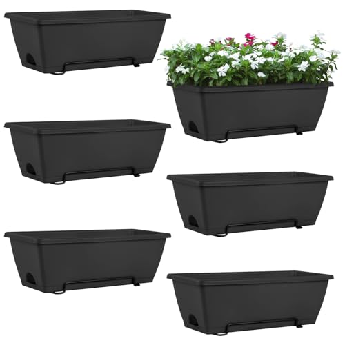 HAITRAL Outdoor Railing Planters, 6 Pcs, Black