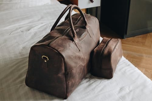 Foto von HOLZRICHTER Berlin - Kulturtasche aus Leder für Damen & Herren (No-3-1), Kulturbeutel 15x25x13cm, Echtleder Waschtasche, Schokoladenbraun